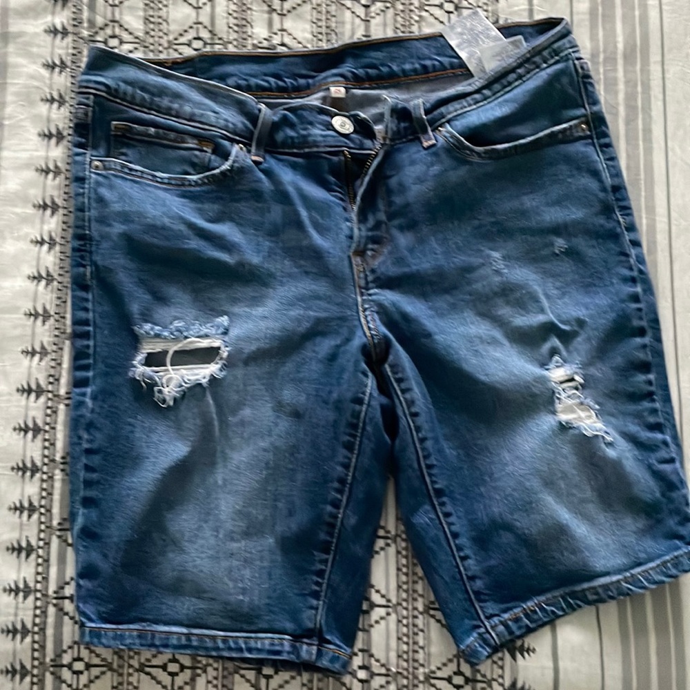 Distressed denim shorts